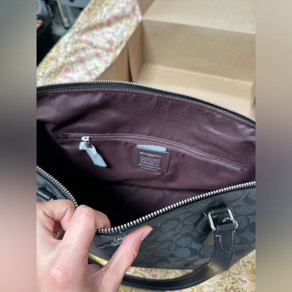 NWT Coach Graphite Black Signature Coated Canvas City Tote Shoulder Handbag - Picture 2 of 16